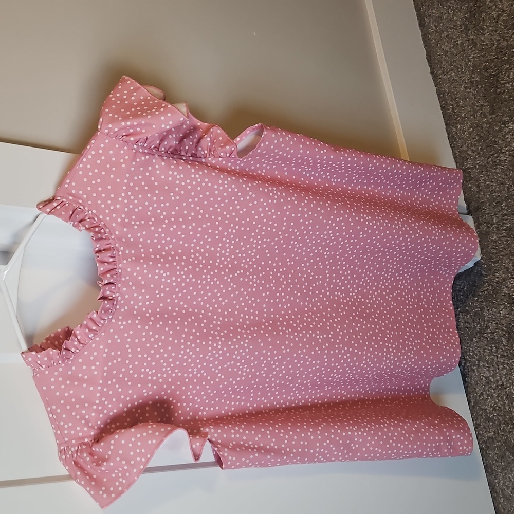 Pink Polka Dot Ruffle Sleeve Blouse